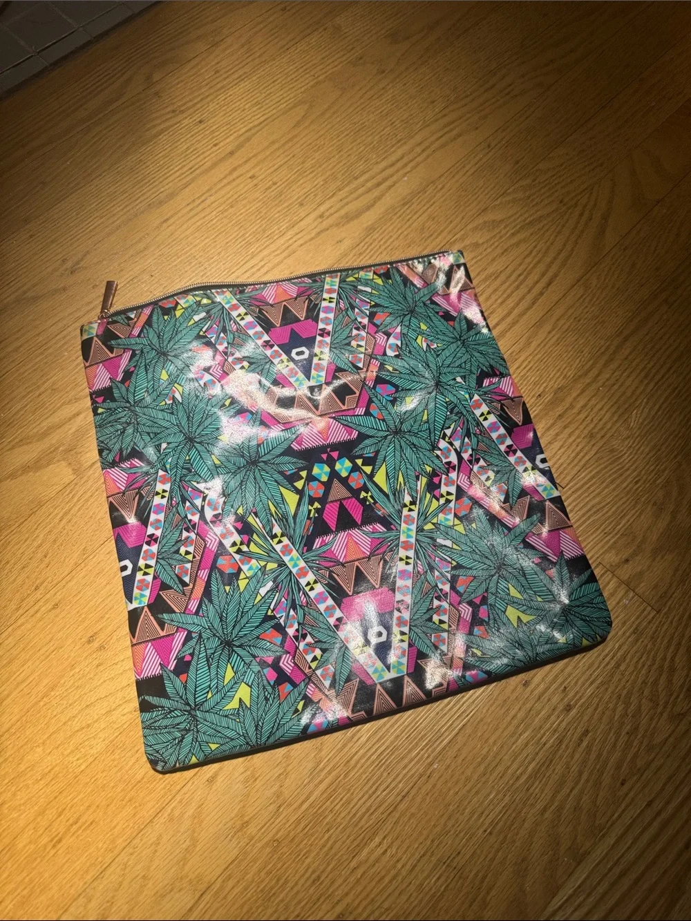 Printed Tropical Zip Pouch - Pink & Teal